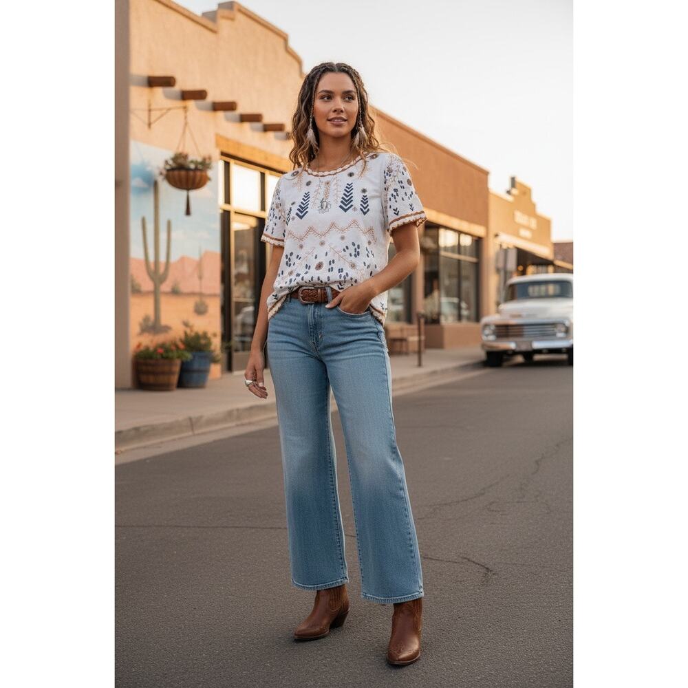 Main Strip Embroidered 100% Cotton Boho Western Pheobe Western Lightweight Sz M